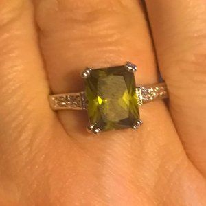 olive green peridot princess cut ring